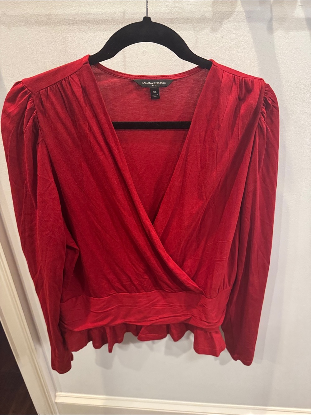 Banana Republic Red Surplice Long-Sleeve Top